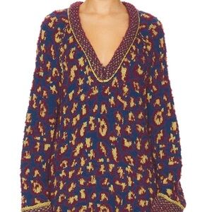 Free People Women’s Little Animal Blue Fig Combo Sweater Size Large